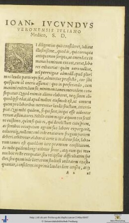 Ioannes Iucundus Veronensis Iuliano Medico Salutem Dicit