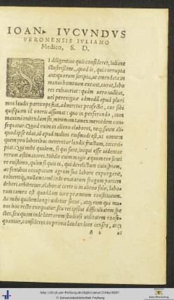 Ioannes Iucundus Veronensis Iuliano Medico Salutem Dicit