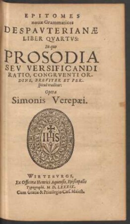 Epitomes novae Grammatices Despauterianae Liber Quartus: