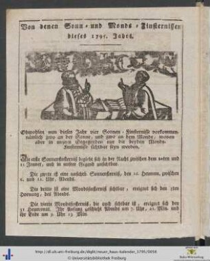 Von denen Sonn- und Monds-Finsternissen dieses 1795. Jahres.