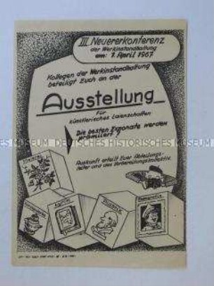Hektografiertes Flugblatt aus dem EKO mit dem Aufruf zur Teilnahme an der "Ausstellung für künstlerische Laienschaffen"