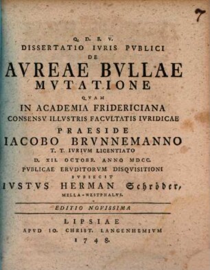 Diss. iuris publ. de aureae bullae mutatione