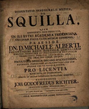 Dissertatio Inauguralis Medica, De Squilla