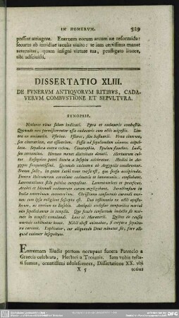 Dissertatio XLIII. De Funerum Antiquorum Ritibus, Cadaverum Combustione Et Sepultura