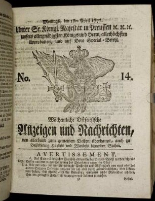 No. 14. Montags, den 1sten April 1771.