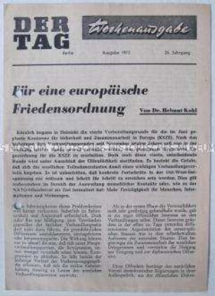 Sondernummer der Wochenausgabe der West-Berliner Zeitung "Der Tag" zur illegalen Verbreitung in der DDR