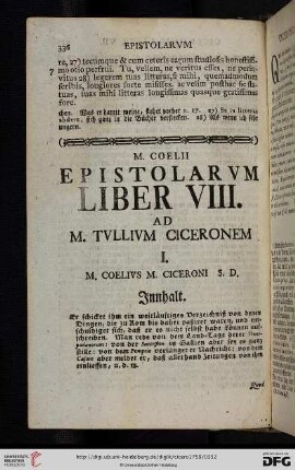 Liber VIII: M. Coelii Epistolarvm ad M. Tvllivm Ciceronem
