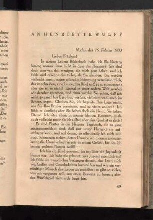 An Henriette Wulff [1833]