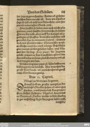 Das II. Capitel. Mängel an Weltlichen Regenten.