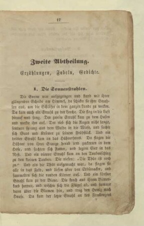 Zweite Abtheilung. Erzählungen, Fabeln, Gedichte