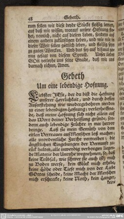 Gebeth Um eine lebendige Hofnung