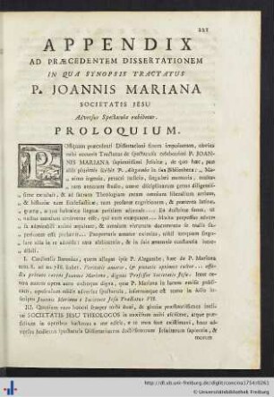 Appendices Ad Præcedentem Dissertationem