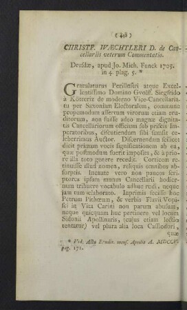 Christf. Waechtleri D. de Cancellariis veterum Commentatio.
