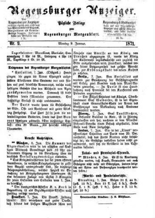 Regensburger Anzeiger : General-Anzeiger und Handelszeitung. 1871, 1 - 6 = Nr. 1 (1. Januar) - Nr. 177 (30. Juni)