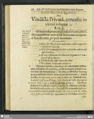 Caput Decimum Quintum. De Vindicta Privata, condesa in ultima voluntate