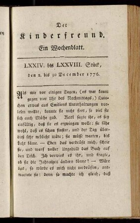 LXXIV. bis LXXVIII. Stück, den 2. bis 30. December 1776