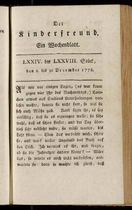 LXXIV. bis LXXVIII. Stück, den 2. bis 30. December 1776