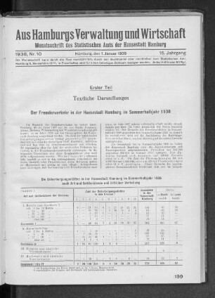 Der Fremdenverkehr in der Hansestadt Hamburg im Sommerhalbjahr 1938