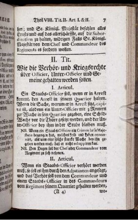 II. Tit. Wie die Verhör- und Kriegsrechte über Officier, Unter-Officier und Gemeine gehalten werden sollen.