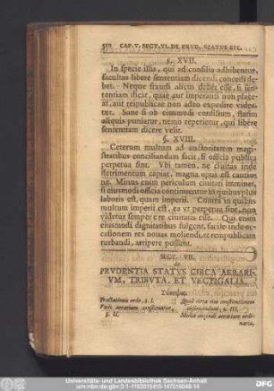 Sect. VII. de Prudentia Status Circa Aerarium, Tributa, Et Vectigalia.