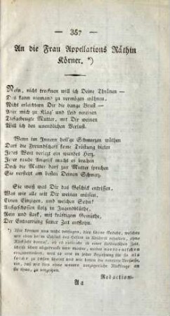 An die Frau Appellations Räthin Körner.