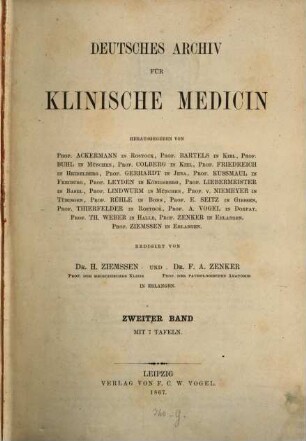 Deutsches Archiv für klinische Medizin. 2, 2. 1867