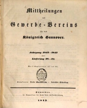 Mittheilungen des Gewerbevereins für das Königreich Hannover. 1842/43 = Lfg. 28 - 34