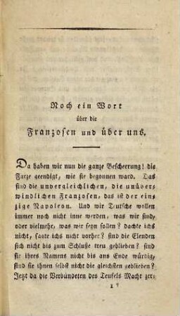Noch ein Wort über die Franzosen und über uns
