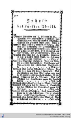 Inhalt des fünften Theils.