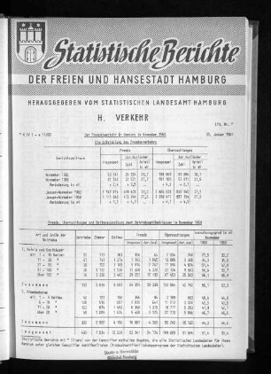 Der Fremdenverkehr in Hamburg im November 1960 : Lfd. Nr. 7