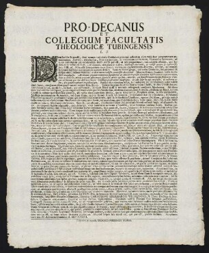 Pro-Decanus Et Collegium Facultatis Theologicae Tubingensis L. S.