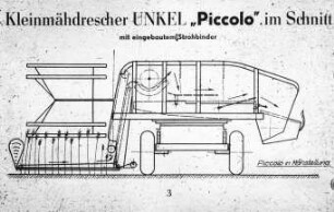 Kleinmähdrescher UNKEL "Piccolo" im Schnitt mit eingebautem Strohbinder