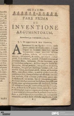 Pars Prima. De Inventione Argumentorum.