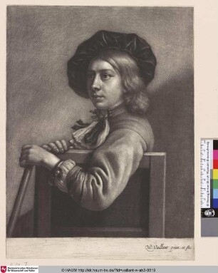 [Junge mit einem Barret, auf einem Stuhl sitzend; Boy with a Beret, Sitting on a Chair]