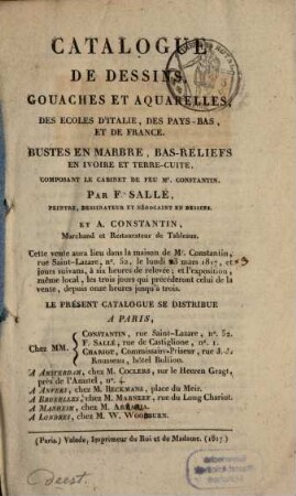Catalogue de dessins ... des écoles d'Italie