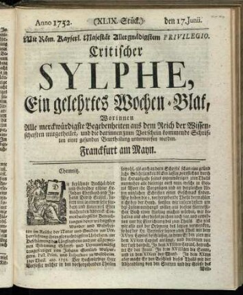 (XLIX. Stück.) den 17. Junii. Anno 1752.