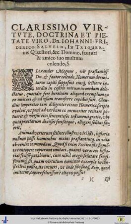 Clarissimo virtute, doctrina et pietate viro, Domino Iohanni-Friderico Salveld…