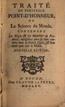 Traité du véritable Point d'honneur