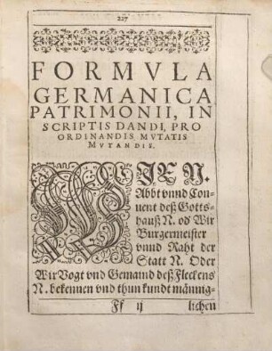 Formvla Germanica Patrimonii, In Scriptis Dandi, Pro Ordinandis Mvtatis Mvtandis.