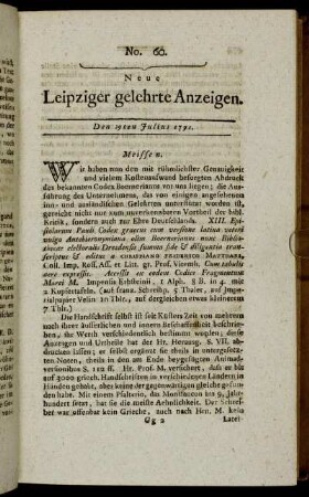 No. 60. Den 29ten Julius 1791.