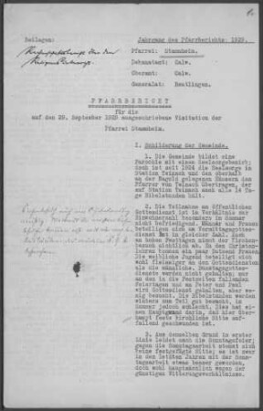 Stammheim (Calw): Pfarrbericht 1929