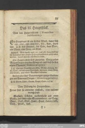 Das III Hauptstück. Von den Hauptwörtern (Nominibus Substantivis).