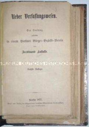 Vortrag von Ferdinand Lassalle über das Verfassungswesen vom 07. Februar 1863