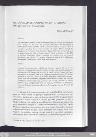 Le Discours Rapporté Dans La Presse Française E Bulgare Elena Meteva