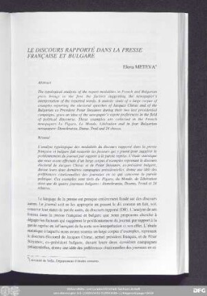 Le Discours Rapporté Dans La Presse Française E Bulgare Elena Meteva