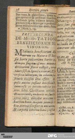 Pars Secunda, De Meditatione Beneficiorum Divinorum.
