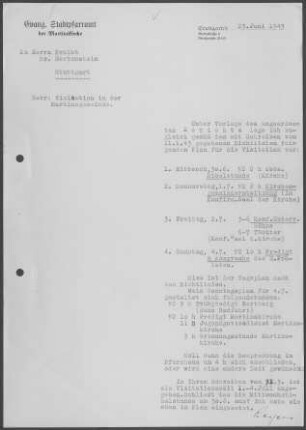 Stuttgart Martinskirche Teil-Kirchengemeinde: Pfarrbericht 1943