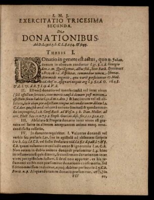 Exercitatio Tricesima Secunda. De Donationibus. Thesis I. - XXII.