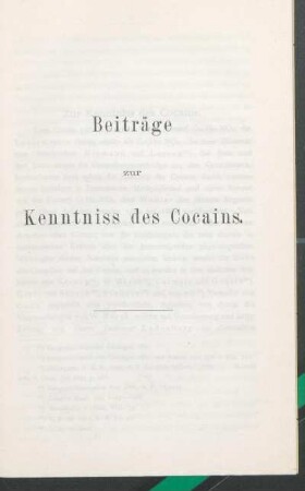 Beiträge zur Kenntniss des Cocains.