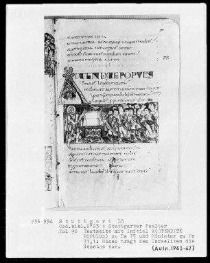 Der Stuttgarter Bibelpsalter — Moses legt dem Volk Israel das Gesetz vor, Folio 90recto